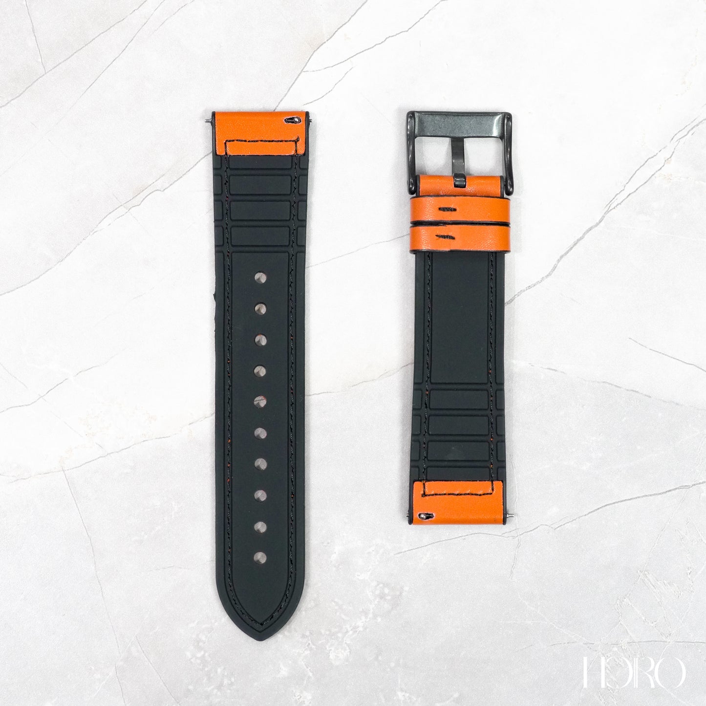 50R - Calf leather/Silicone rubber strap Orange