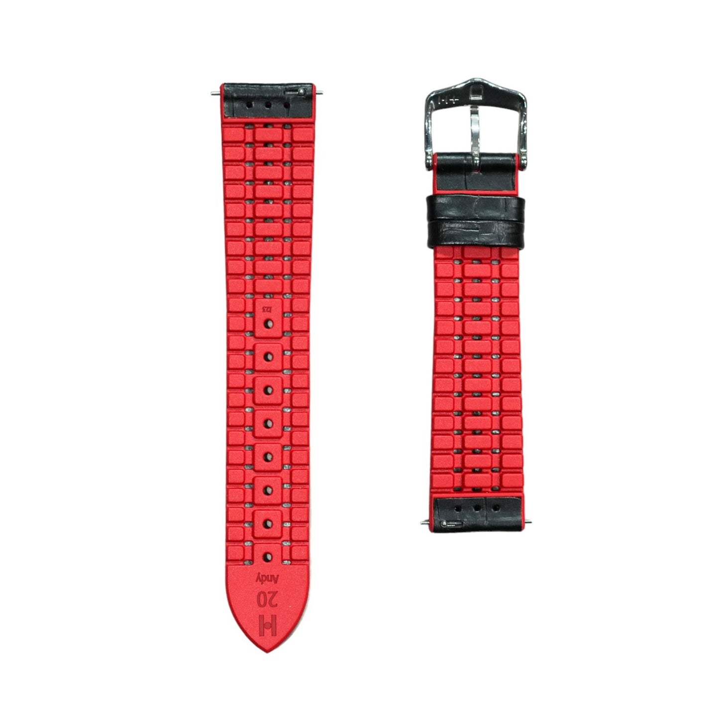 Hirsch ANDY Alligator Embossed Performance Watch Strap in BLACK / RED