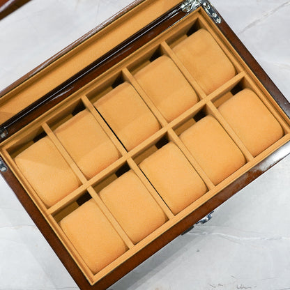 Brown Lacquered Wooden case for 10 watches