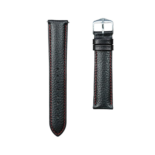 Hirsch KANSAS Buffalo Embossed Calf Leather Watch Strap in Black & Red