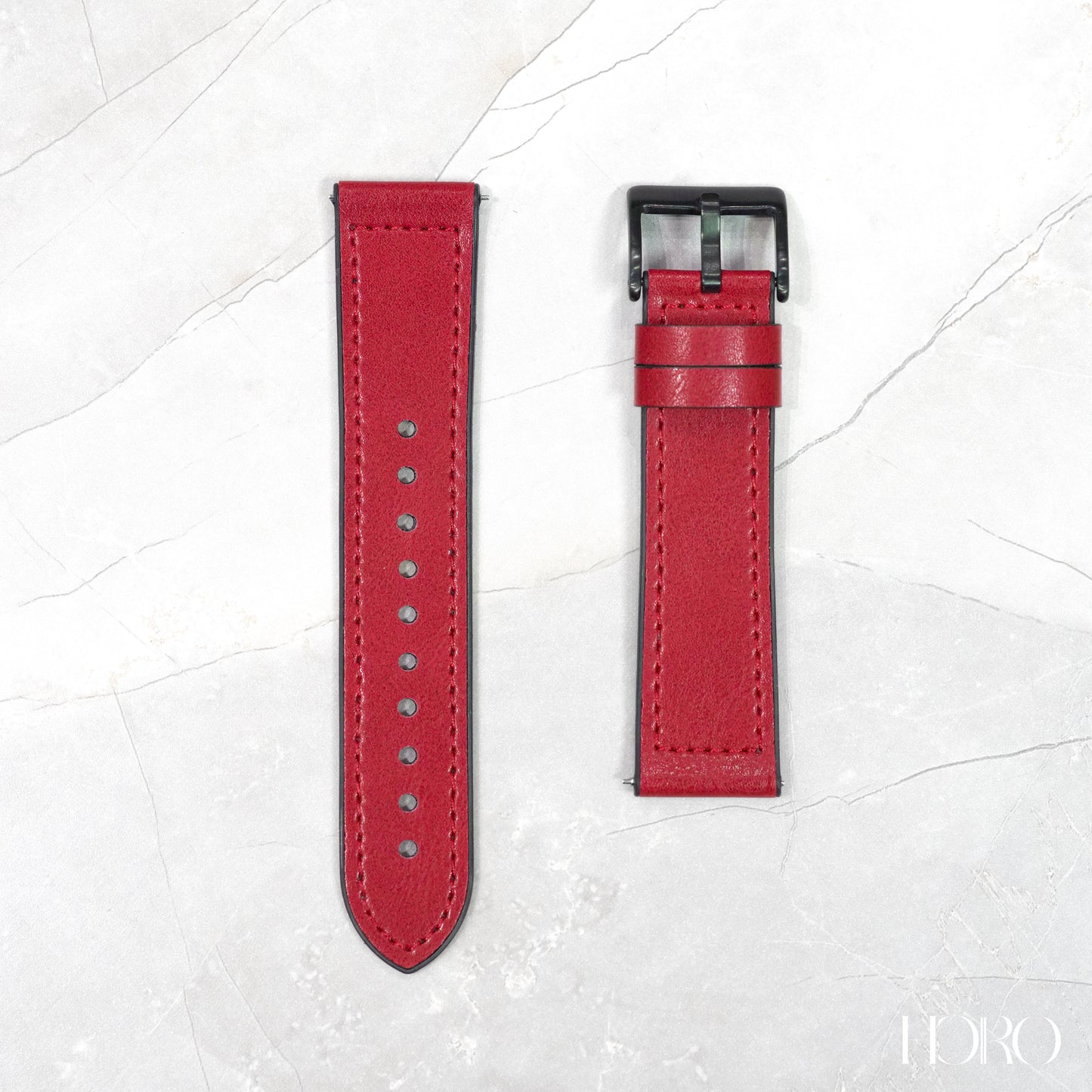 50R - Calf leather/Silicone rubber strap Red