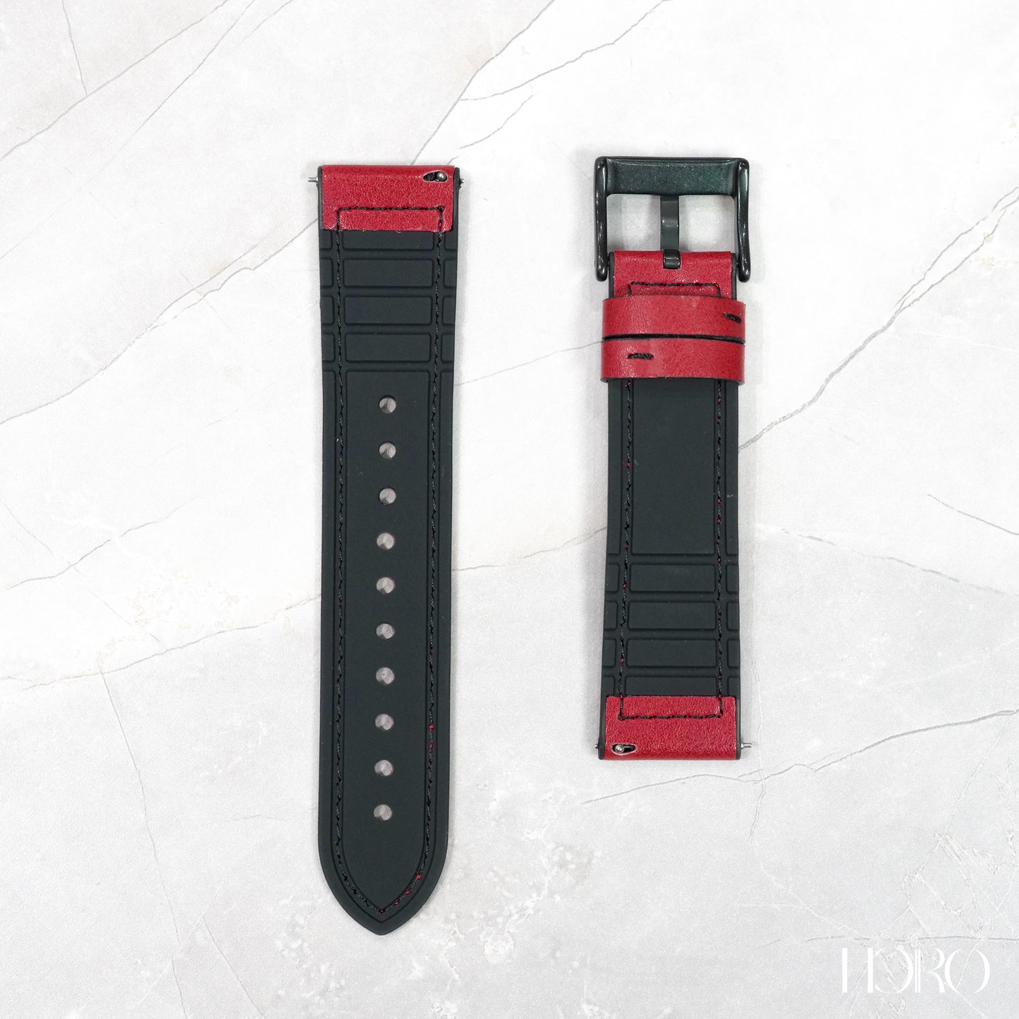 50R - Calf leather/Silicone rubber strap Red