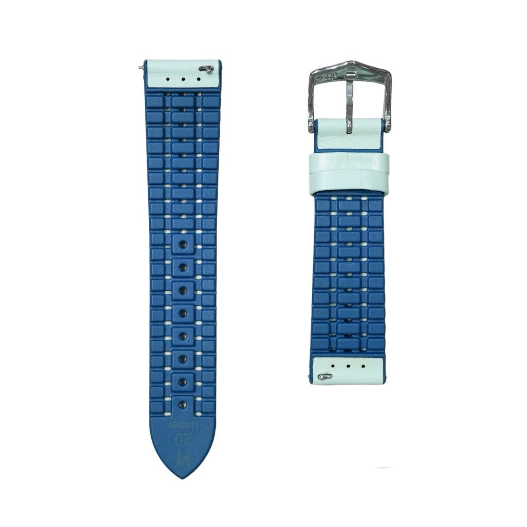 Hirsch LINDSEY Ladies Leather & Rubber Performance Watch Strap in BLUE/PETROL