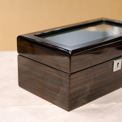 Dark brown Lacquered Wooden case for 3 watches