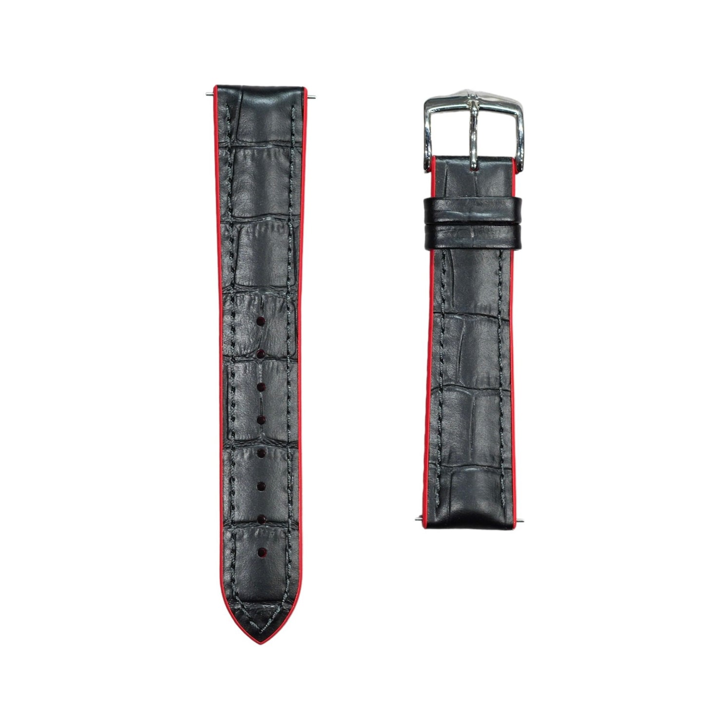 Hirsch ANDY Alligator Embossed Performance Watch Strap in BLACK / RED