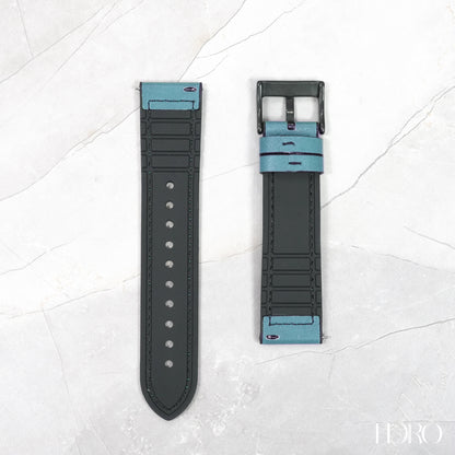 50R - Calf leather/Silicone rubber strap Green blue