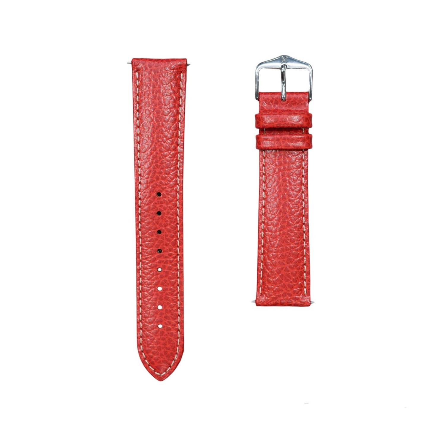 Hirsch KANSAS Buffalo Embossed Calf Leather Watch Strap in Red/White stitching