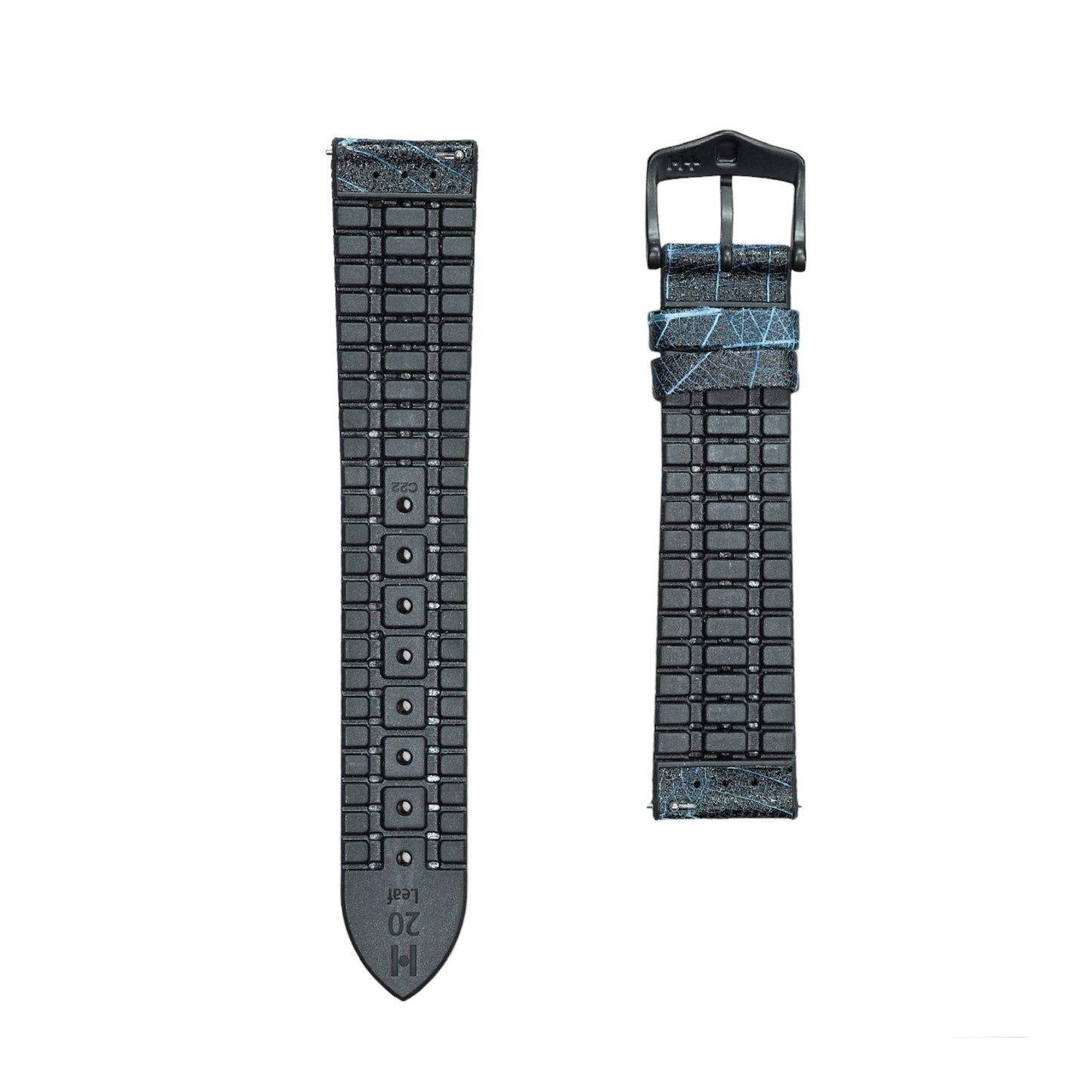 Hirsch LEAF Vegan Performance Rubber Watch Strap in BLUE/BLACK