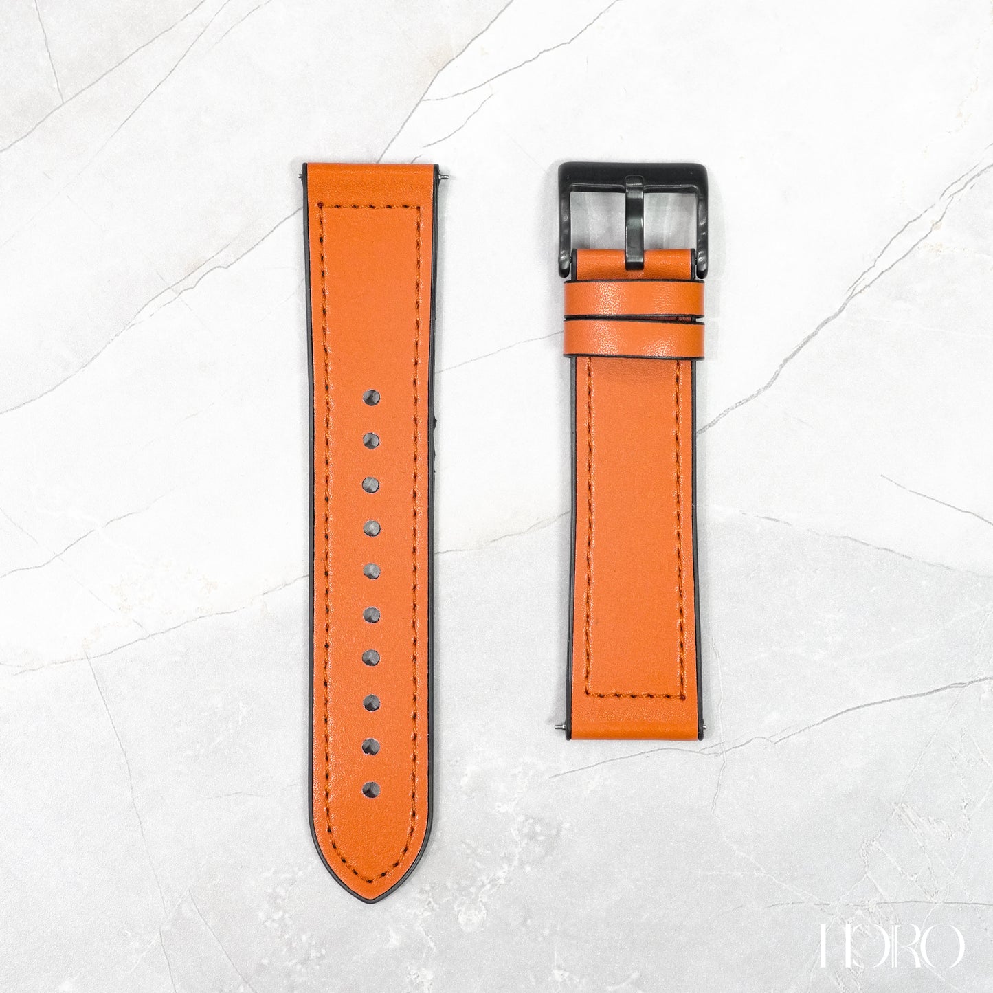 50R - Calf leather/Silicone rubber strap Orange