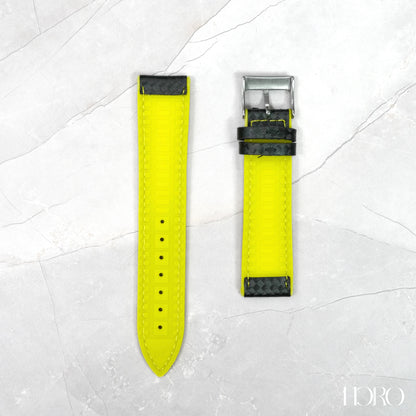 60M - Calf/silicone rubber strap Yellow black