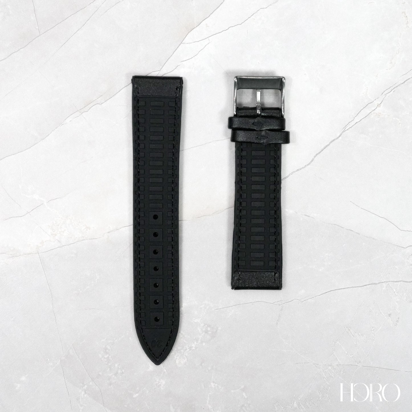 1A - Calf/silicone rubber strap Black