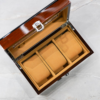 Brown Lacquered Wooden case for 3 watches