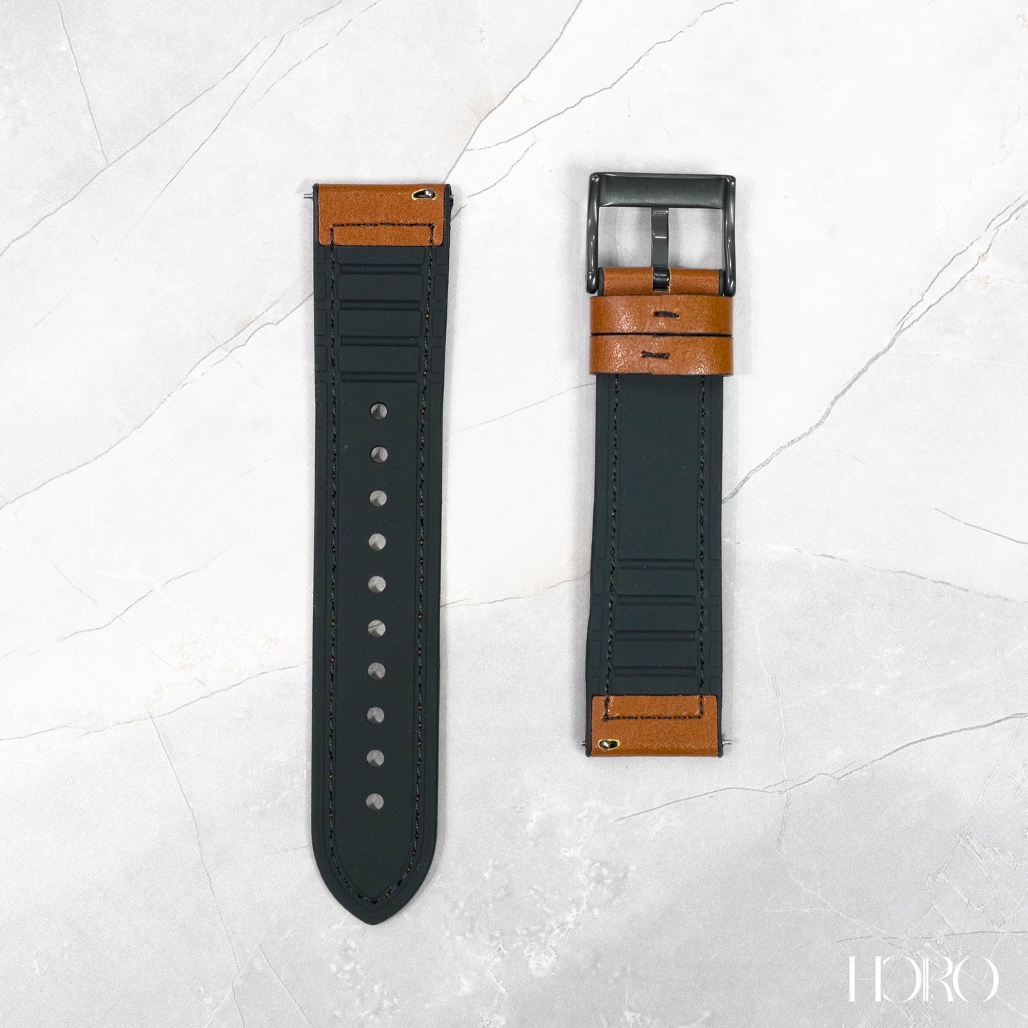 50R - Calf leather/Silicone rubber strap Brown