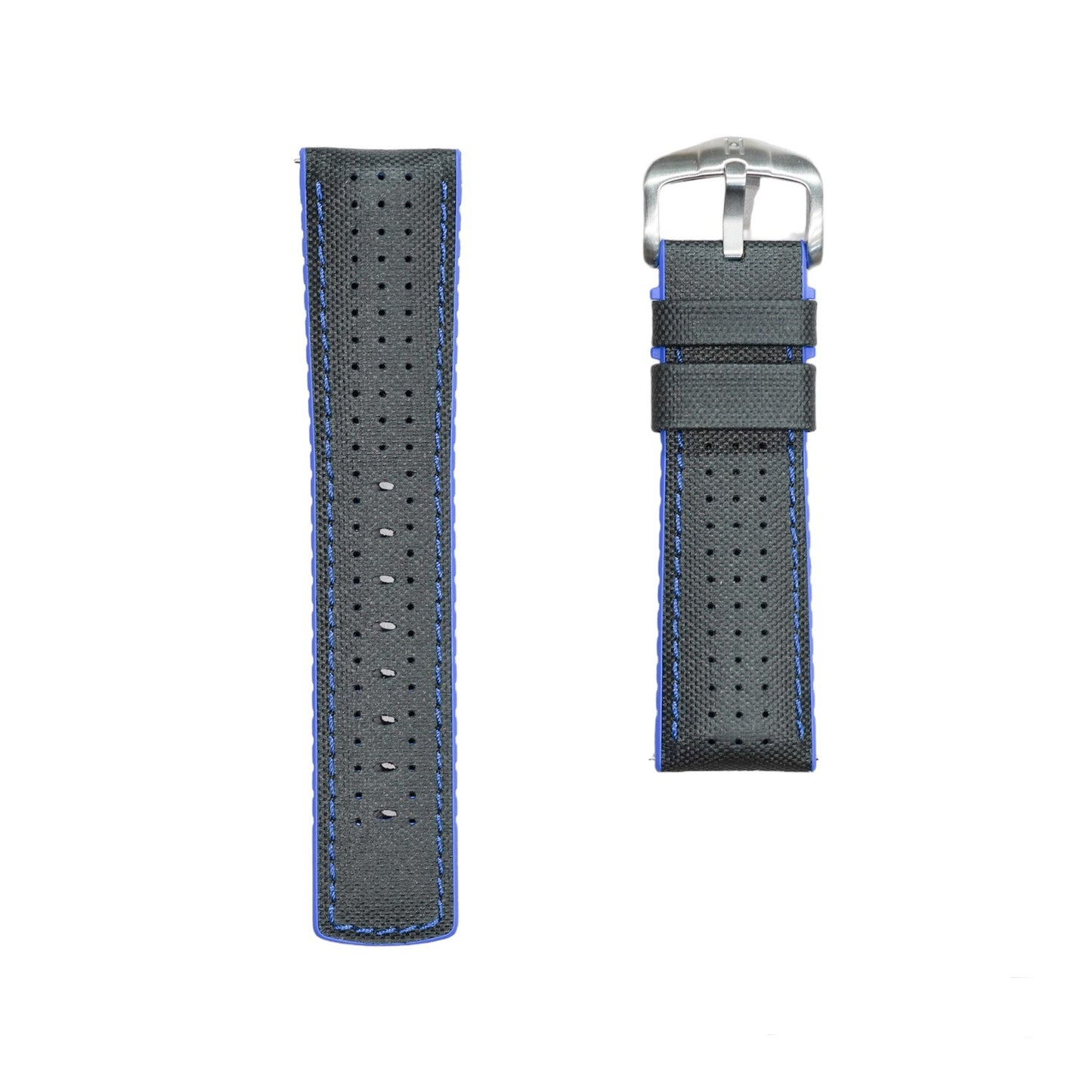 Hirsch ROBBY Sailcloth Effect Performance Watch Strap in BLACK / BLUE