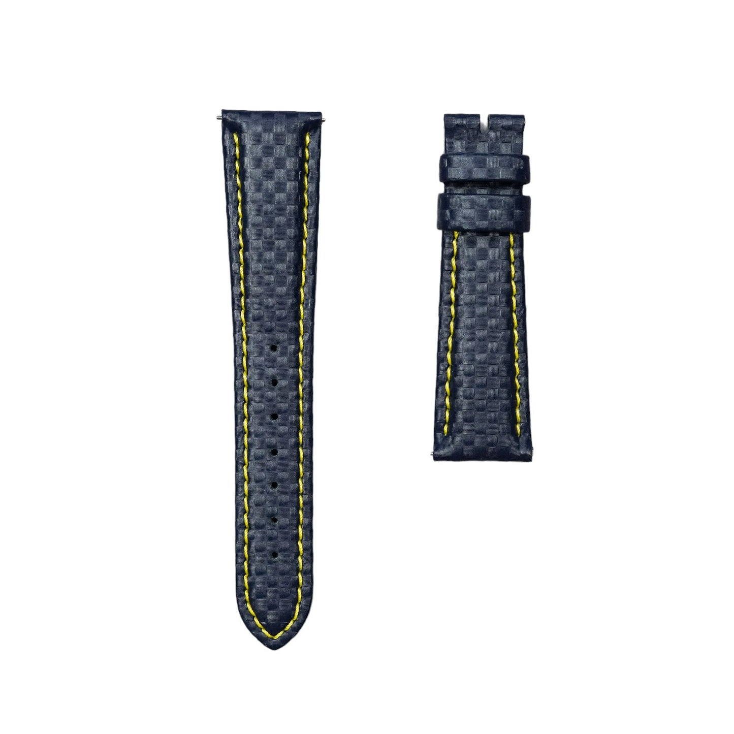 Hirsch Blue with yellow stitching Carbon fibre pattern strap