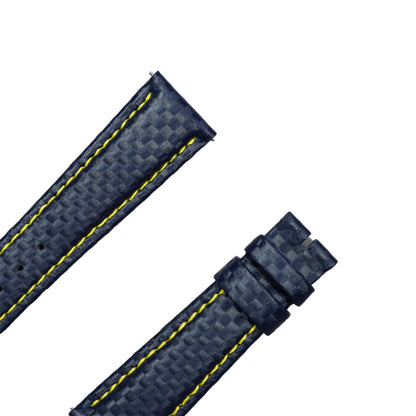 Hirsch Blue with yellow stitching Carbon fibre pattern strap