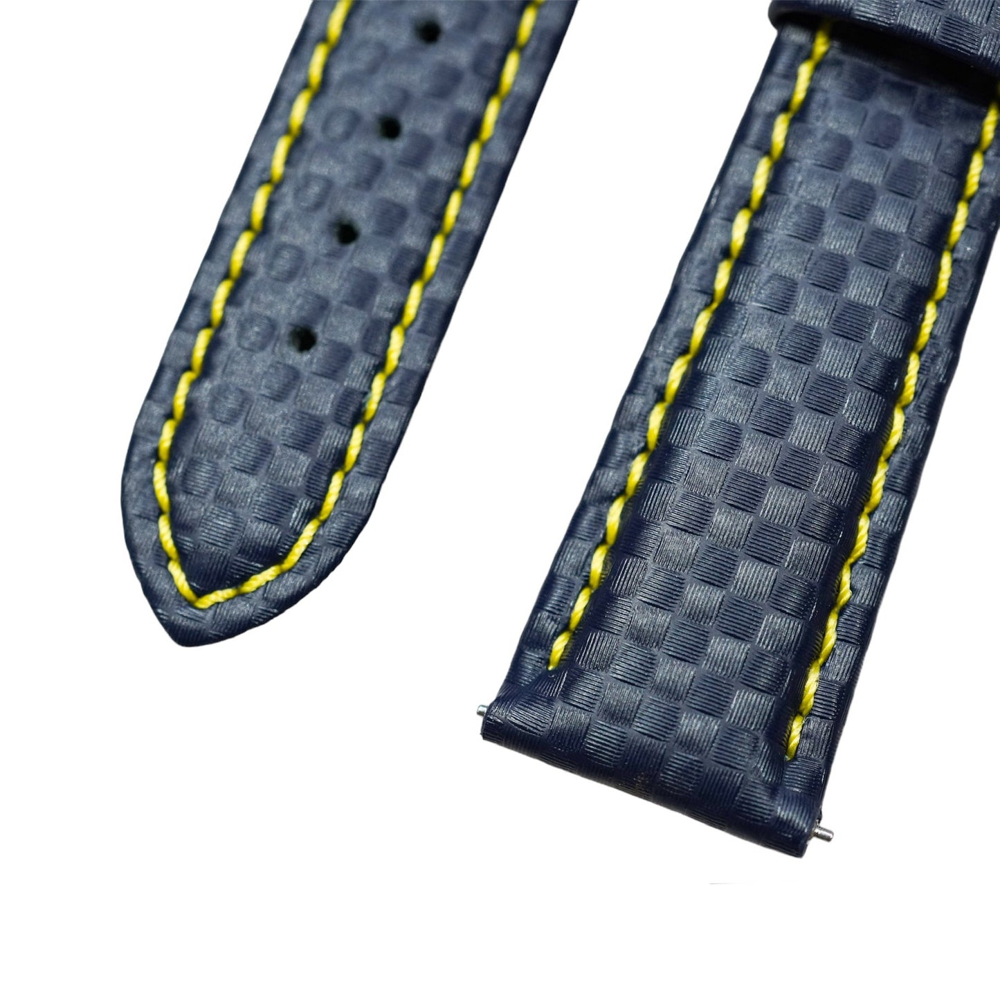 Hirsch Blue with yellow stitching Carbon fibre pattern strap